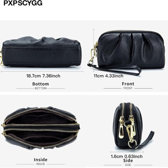 Leather Wristlet Wallets for Women Compact RFID Card Slots Zipper Closure